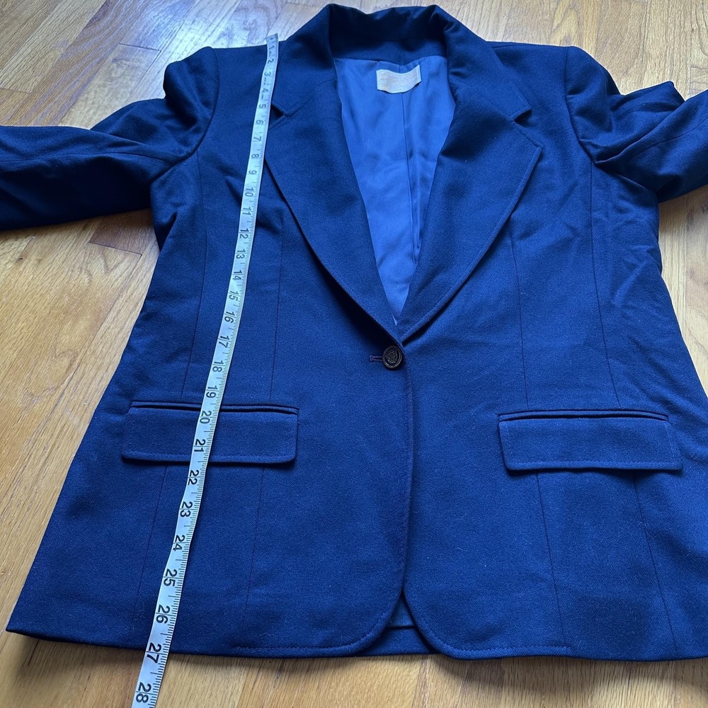 Pendleton Blazer Womens 14 Navy Virgin Wool Made in USA One Button Lined Flap - Picture 10 of 11